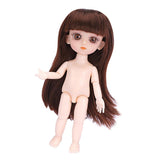 Maxbell Flexible 16cm 13 Jointed 1/12 Mini Girl Doll Nude Body Brown Straight Hair