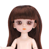 Maxbell Flexible 16cm 13 Jointed 1/12 Mini Girl Doll Nude Body Brown Straight Hair