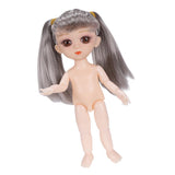 Maxbell Flexible 16cm 13 Jointed 1/12 Mini Girl Doll Nude Body Gray Bunches