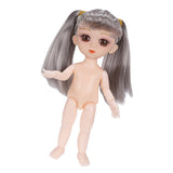 Maxbell Flexible 16cm 13 Jointed 1/12 Mini Girl Doll Nude Body Gray Bunches