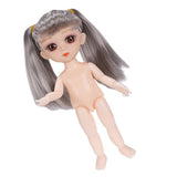 Maxbell Flexible 16cm 13 Jointed 1/12 Mini Girl Doll Nude Body Gray Bunches
