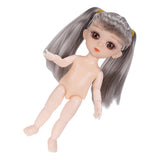 Maxbell Flexible 16cm 13 Jointed 1/12 Mini Girl Doll Nude Body Gray Bunches