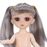 Maxbell Flexible 16cm 13 Jointed 1/12 Mini Girl Doll Nude Body Gray Bunches