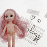 Maxbell Lovely 16cm Ball Jointed Girl Doll Nude Body DIY Parts Light Pink Curly Hair