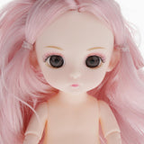 Maxbell Lovely 16cm Ball Jointed Girl Doll Nude Body DIY Parts Light Pink Curly Hair