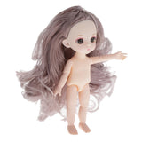 Maxbell Lovely 16cm Ball Jointed Girl Doll Nude Body DIY Parts Gray Curly Hair