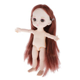 Maxbell Lovely 16cm Ball Jointed Girl Doll Nude Body DIY Parts Brown Straight Hair