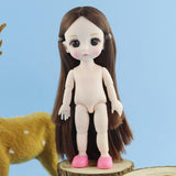 Maxbell Lovely 16cm Ball Jointed Girl Doll Nude Body DIY Parts Brown Straight Hair