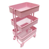 Maxbell 1/12 Dolls Metal Storage Shelf with Wheels Doll House Furniture Parts Pink