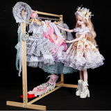 Maxbell 1/3 BJD Doll Wooden Clothes Hanging Shelf Dolls Dollhouse Furniture