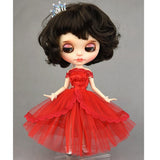 Maxbell BJD Dolls Strapless Dress for 1/6 Blythe Doll Dress Up Outfits Accs Red