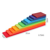 Maxbell 11PCS Handmade Wooden Rainbow Building Blocks Boards Toddler Montessori Toy