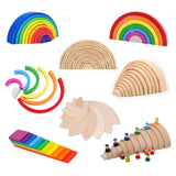 Maxbell 11PCS Handmade Wooden Rainbow Building Blocks Boards Toddler Montessori Toy