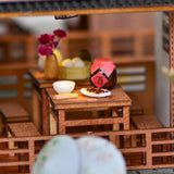 Maxbell 1/24 DIY Miniature Dollhouse Kits Chinese Inn with Furniture LED Lights Set