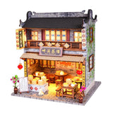 Maxbell 1/24 DIY Miniature Dollhouse Kits Teahouse with Furniture LED Light Accessry
