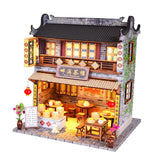 Maxbell 1/24 DIY Miniature Dollhouse Kits Teahouse with Furniture LED Light Accessry