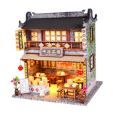 Maxbell 1/24 DIY Miniature Dollhouse Kits Teahouse with Furniture LED Light Accessry