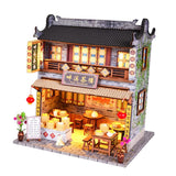 Maxbell 1/24 DIY Miniature Dollhouse Kits Teahouse with Furniture LED Light Accessry