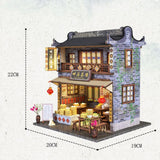 Maxbell 1/24 DIY Miniature Dollhouse Kits Teahouse with Furniture LED Light Accessry