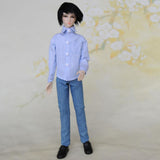 Maxbell 1/6 BJD Doll Casual Blue Striped Shirt Clothes Outfits DIY Dressup Accessory
