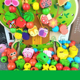 Maxbell NEW Beads Toy Wooden Fruits Vegetables Lacing Stringing Educational 80Pcs