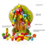 Maxbell NEW Beads Toy Wooden Fruits Vegetables Lacing Stringing Educational 100Pcs