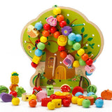 Maxbell NEW Beads Toy Wooden Fruits Vegetables Lacing Stringing Educational 100Pcs