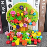 Maxbell NEW Beads Toy Wooden Fruits Vegetables Lacing Stringing Educational 100Pcs