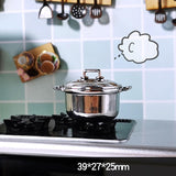 Mini Soup Pot Miniature Kitchen Alloy Pot with Lid for Layout Scene Decor C