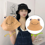 Cartoon Frog Bucket Hat Summer Beach Travel Sun Hat for Kids Adult Khaki M