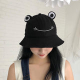 Cartoon Frog Bucket Hat Summer Beach Travel Sun Hat for Kids Adult Black S