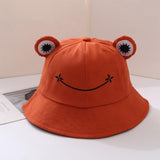 Cartoon Frog Bucket Hat Summer Beach Travel Sun Hat for Kids Adult Orange M