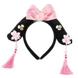Maxbell Chinese Ancient Headband Headpiece Dress up for Carnival Cosplay Photo Props Pink Bowknot