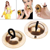 Maxbell 2 Pieces Finger Cymbal Brass Tribal Dancing Cymbal Instrument for Evening Golden