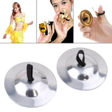 Maxbell 2 Pieces Finger Cymbal Brass Tribal Dancing Cymbal Instrument for Evening Silver