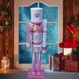 Maxbell Nutcrackers Figures Sparkle 30cm Wooden Unique for bedroom pink cane