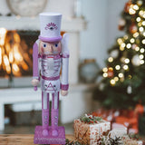 Maxbell Nutcrackers Figures Sparkle 30cm Wooden Unique for bedroom pink cane
