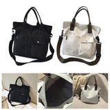 Maxbell Canvas Tote Bag Snap Fastener Closure Handbag for Office Leisure School Black