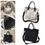 Maxbell Canvas Tote Bag Snap Fastener Closure Handbag for Office Leisure School Black