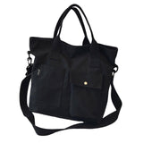 Maxbell Canvas Tote Bag Snap Fastener Closure Handbag for Office Leisure School Black