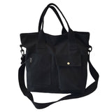 Maxbell Canvas Tote Bag Snap Fastener Closure Handbag for Office Leisure School Black