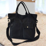 Maxbell Canvas Tote Bag Snap Fastener Closure Handbag for Office Leisure School Black