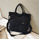 Maxbell Canvas Tote Bag Snap Fastener Closure Handbag for Office Leisure School Black