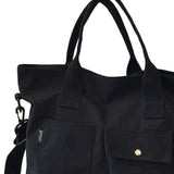 Maxbell Canvas Tote Bag Snap Fastener Closure Handbag for Office Leisure School Black