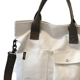 Maxbell Canvas Tote Bag Snap Fastener Closure Handbag for Office Leisure School White