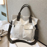 Maxbell Canvas Tote Bag Snap Fastener Closure Handbag for Office Leisure School White