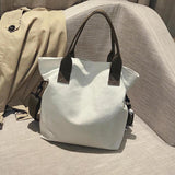 Maxbell Canvas Tote Bag Snap Fastener Closure Handbag for Office Leisure School White