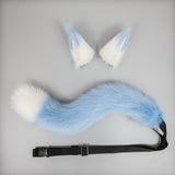 Maxbell Faux Fur Wolf Ears Tail Cosplay Set Furry for Party Adults Children Blue