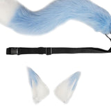Maxbell Faux Fur Wolf Ears Tail Cosplay Set Furry for Party Adults Children Blue