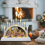 Maxbell Christmas Bridge LED Candles Wooden House for Tabletop Ornament